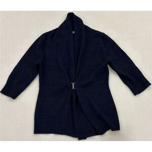 Neiman Marcus Cashmere Blend Cardigan Sweater Navy Blue Metallic Sz S